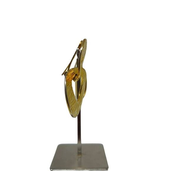 Vintage KJL Gold-Tone Textured Double Circle Clip-On Earrings | Boho Style | 2" - Picture 4 of 9